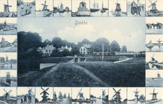 13294 Collage van gezichten te Grebbe (gemeente Rhenen):- in het midden de Grebbesluis en de bebouwing van Grebbe.- in ...